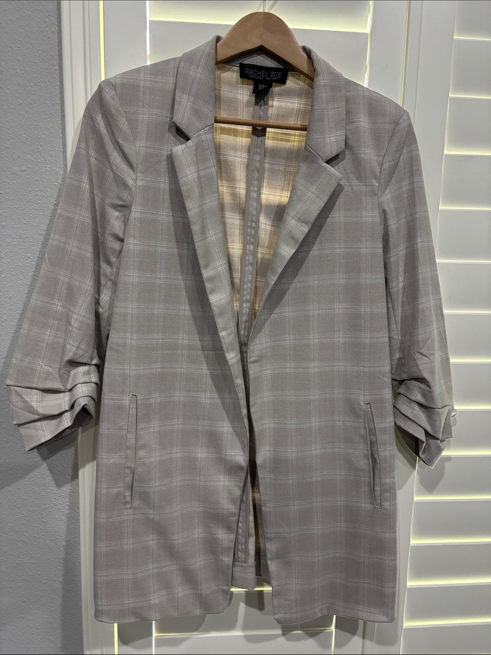 Rachel Zoe Gray Plaid Open-Front Blazer